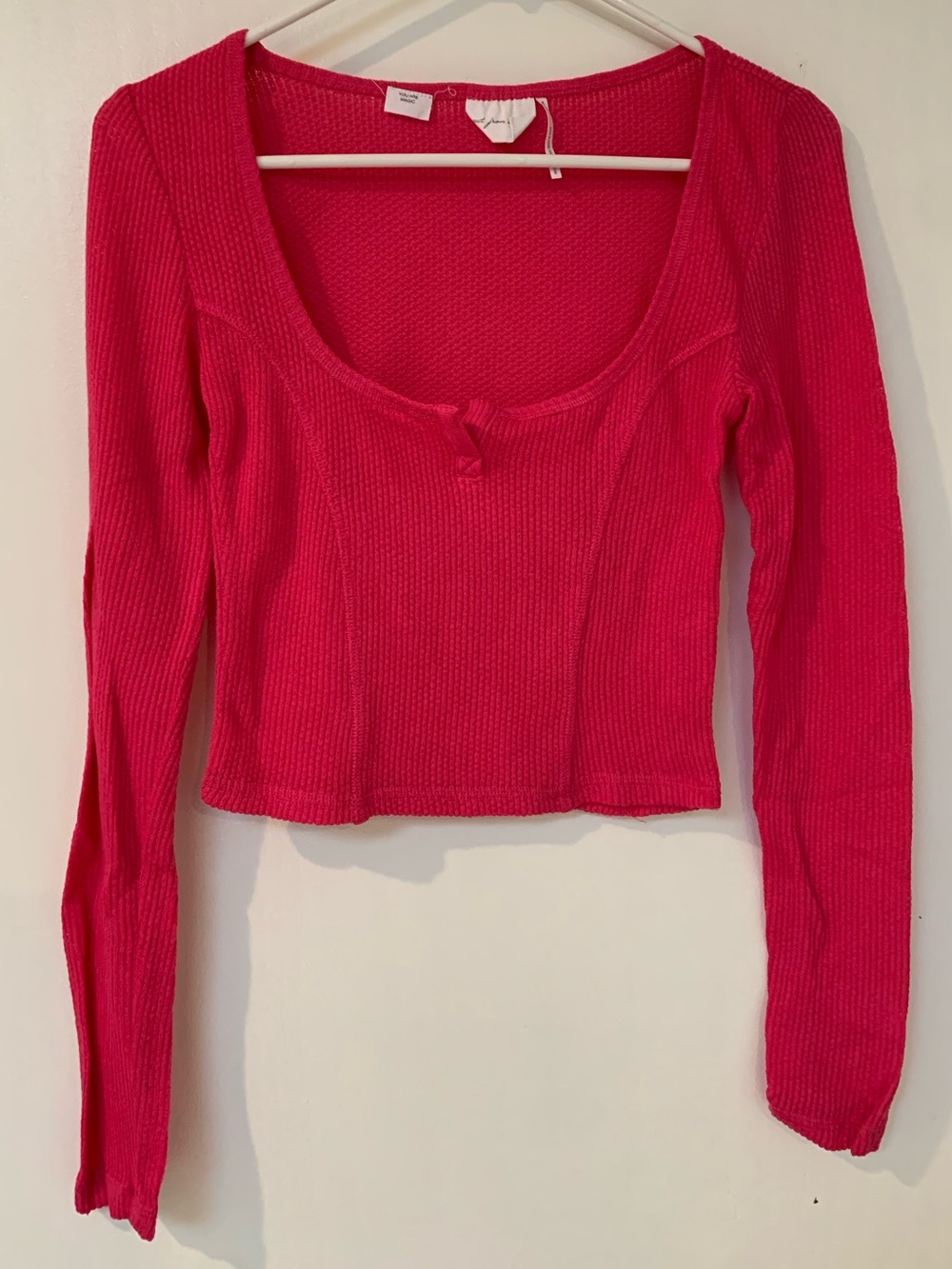 Urban Outfitters Bright Pink Ribbed Scoop-Neck Long Sleeve Top